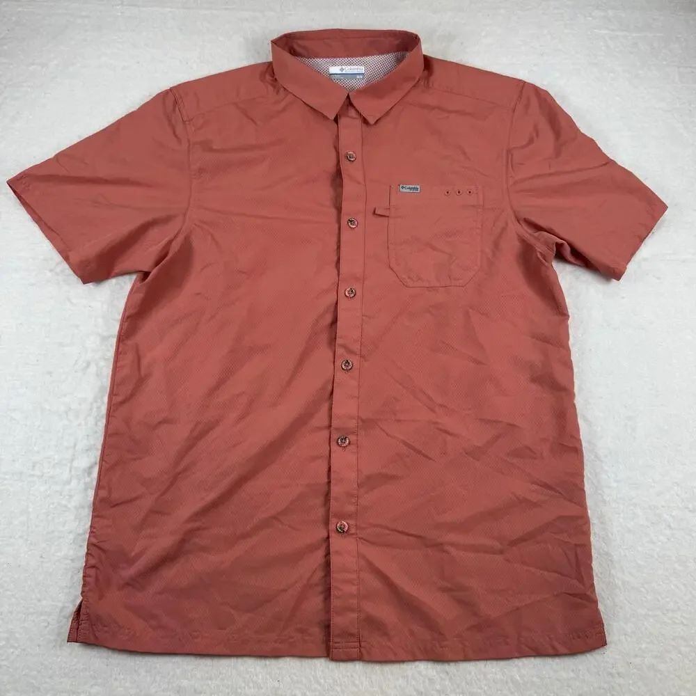 Columbia PFG Shirt Mens Size M Orange Omni-Shade Short Sleeve Fishing Outdoor